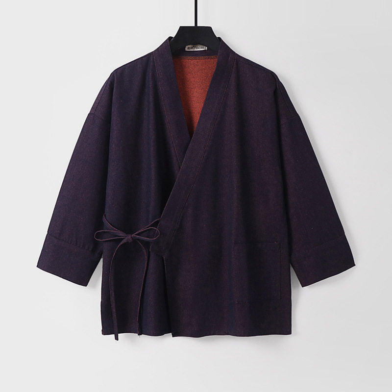 Women Lightweight Two-Tone Kimono Jacket with Ties and Contrasting Inner Lining Mune Fashion