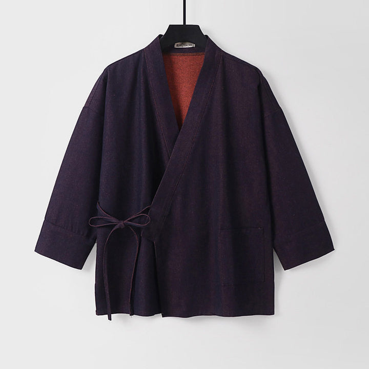 Women Lightweight Two-Tone Kimono Jacket with Ties and Contrasting Inner Lining Mune Fashion