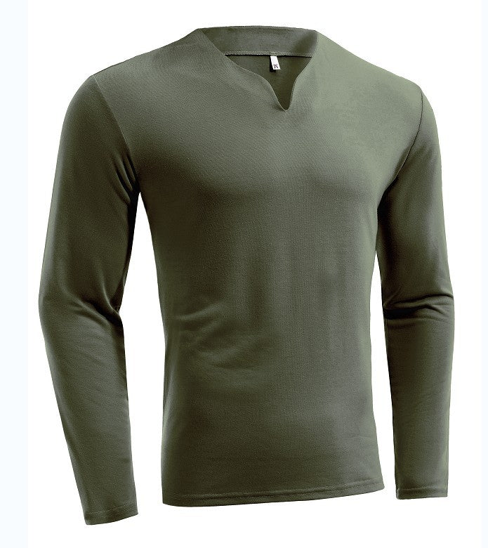 Men's long sleeve shirt with V-neck Slim Fit cotton blend and elastic comfort waistband Mune Fashion
