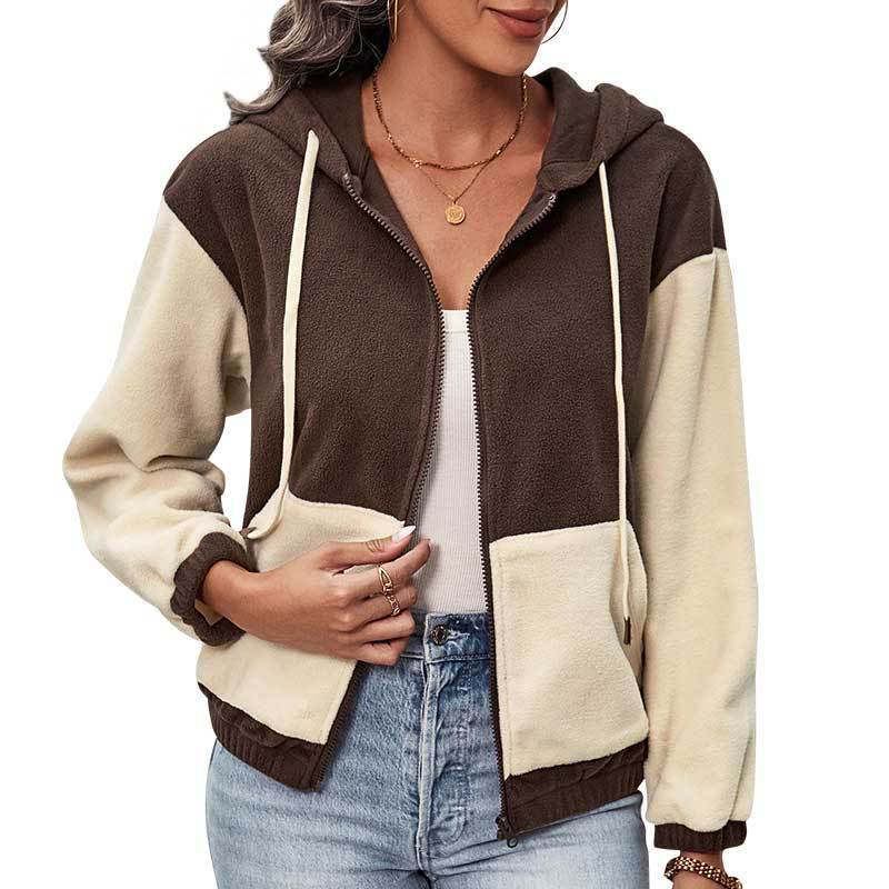 Women's fleece hoodie with color block, full zip and pockets Mune Fashion