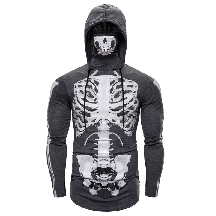 Men's hoodie with skeleton print, integrated multifunctional scarf, and tailored fit Mune Fashion