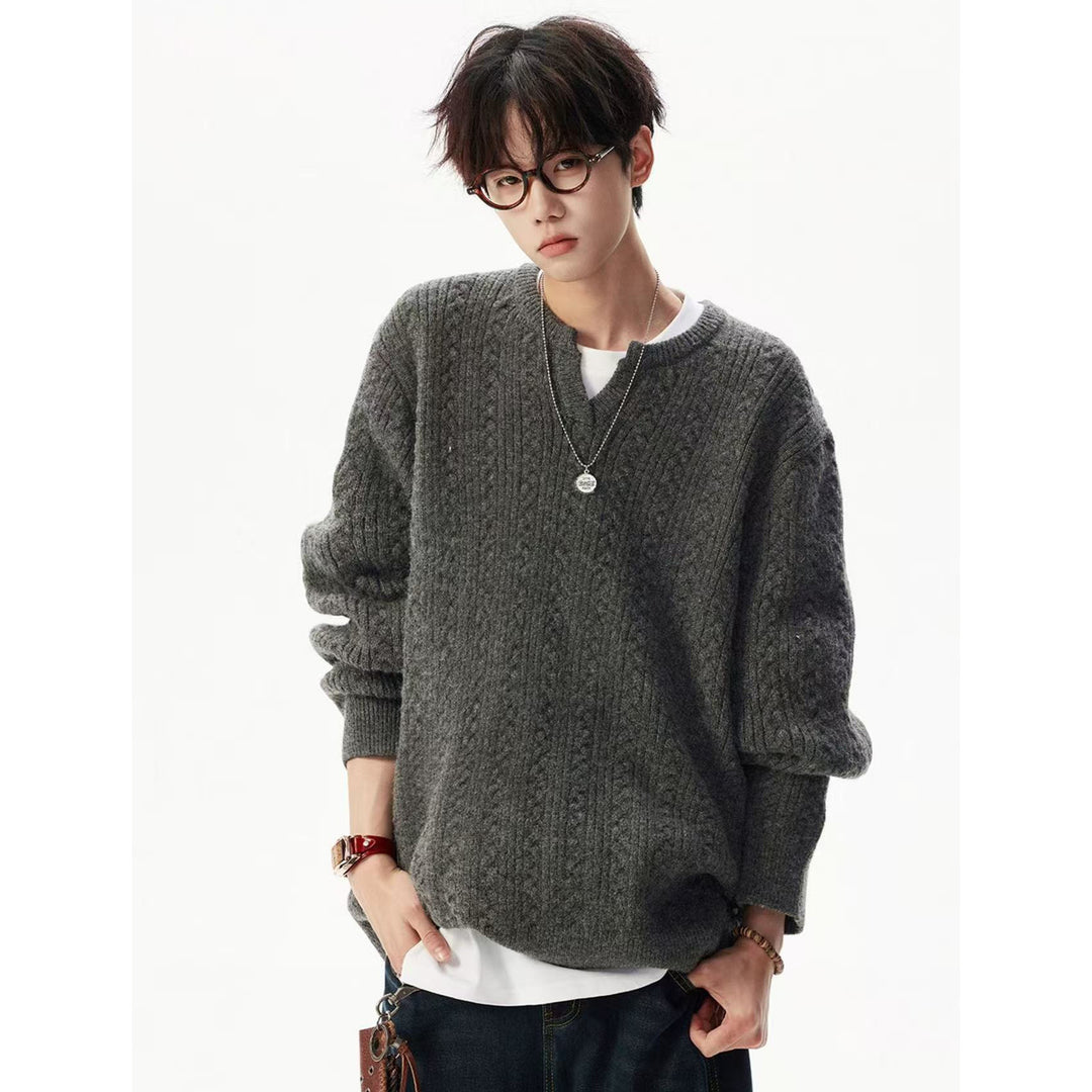 Men's chunky knit sweater with V-neck Mune Fashion