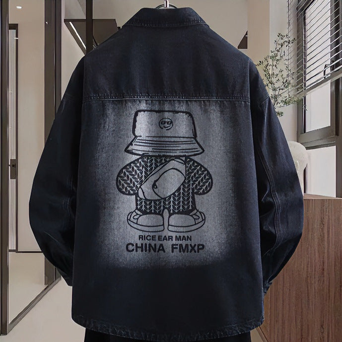 Men's Oversized Denim Shirt Jacket in Relaxed Worker Style with Chest Pocket and Snap Buttons Mune Fashion