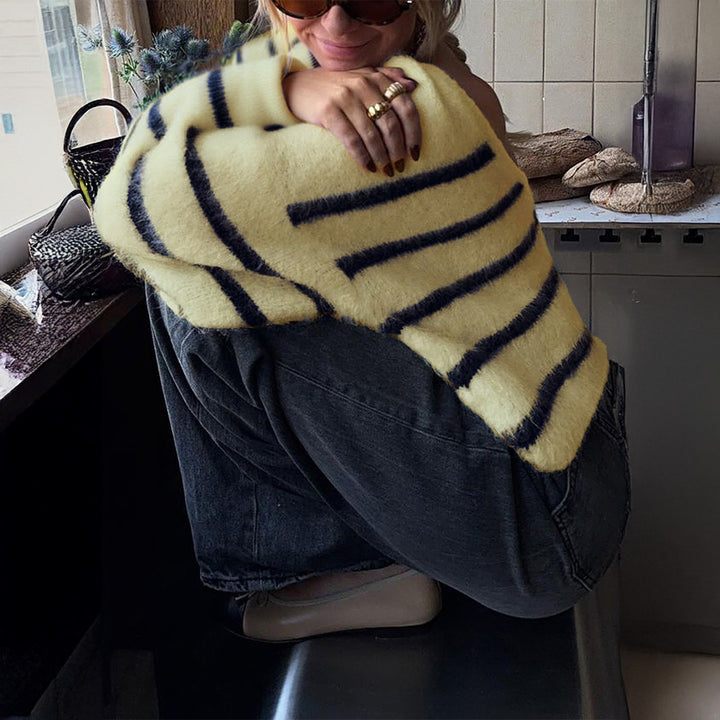 Women’s oversized Mohair knit sweater with wide Carmen boat neckline and fluffy texture Mune Fashion