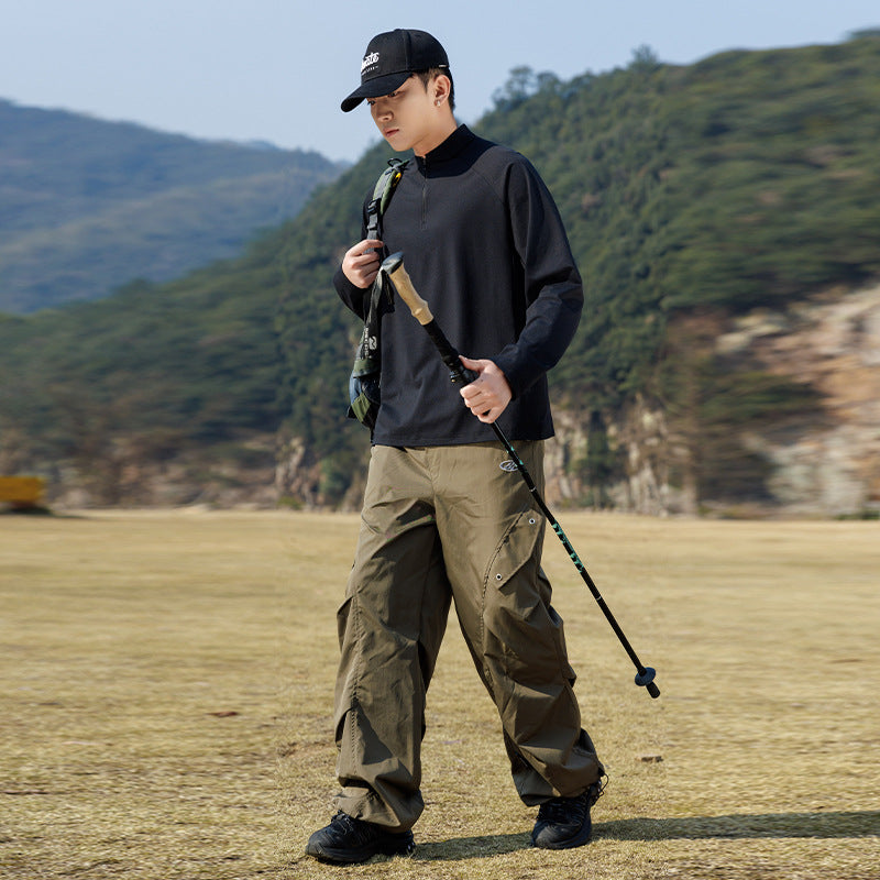 Men's Minimalist Half-Zip Sweatshirt with Technical Jersey and Extended Hem Mune Fashion
