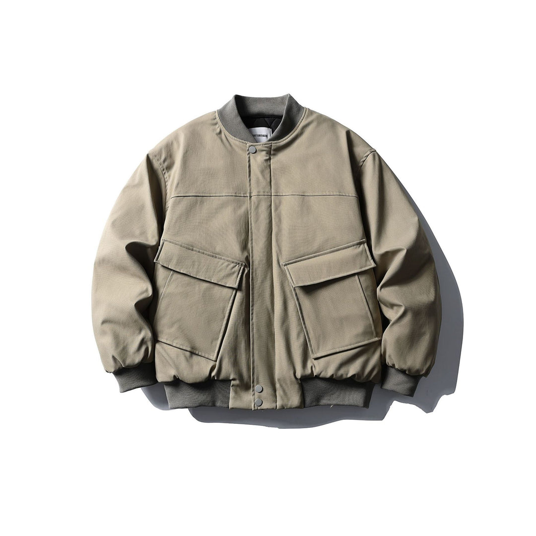 Unisex Short Boxy Quilted Bomber Jacket in Utility Look with Ribbed Collar Mune Fashion
