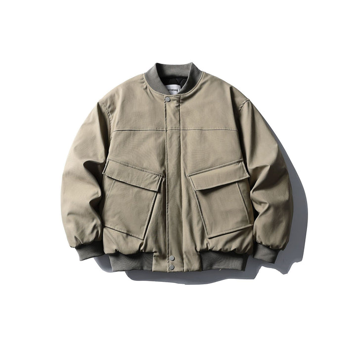 Unisex Short Boxy Quilted Bomber Jacket in Utility Look with Ribbed Collar Mune Fashion