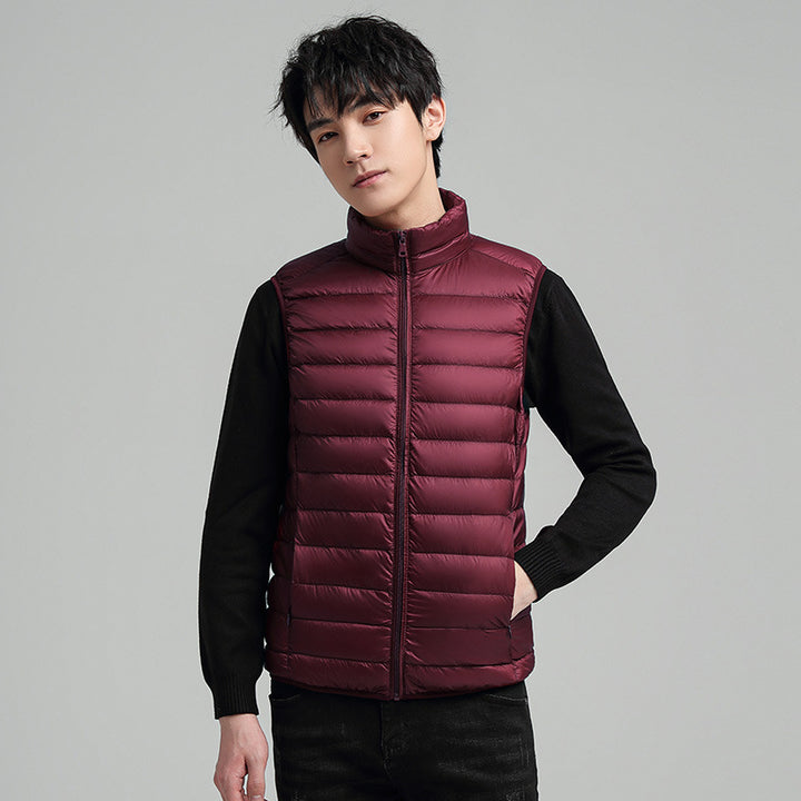 Men's Ultra-Light Quilted Insulation Vest with High Stand-Up Collar and Packing Function Mune Fashion