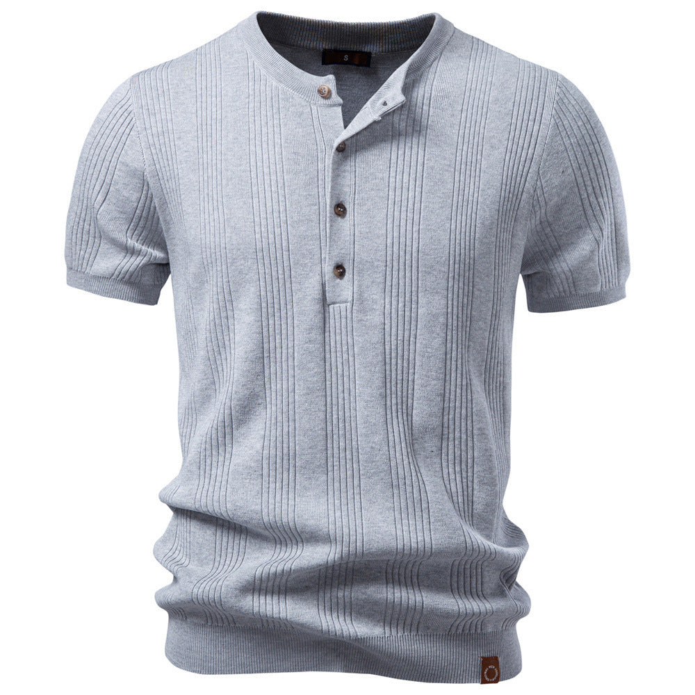 Men's short-sleeved fine knit henley with button placket Mune Fashion