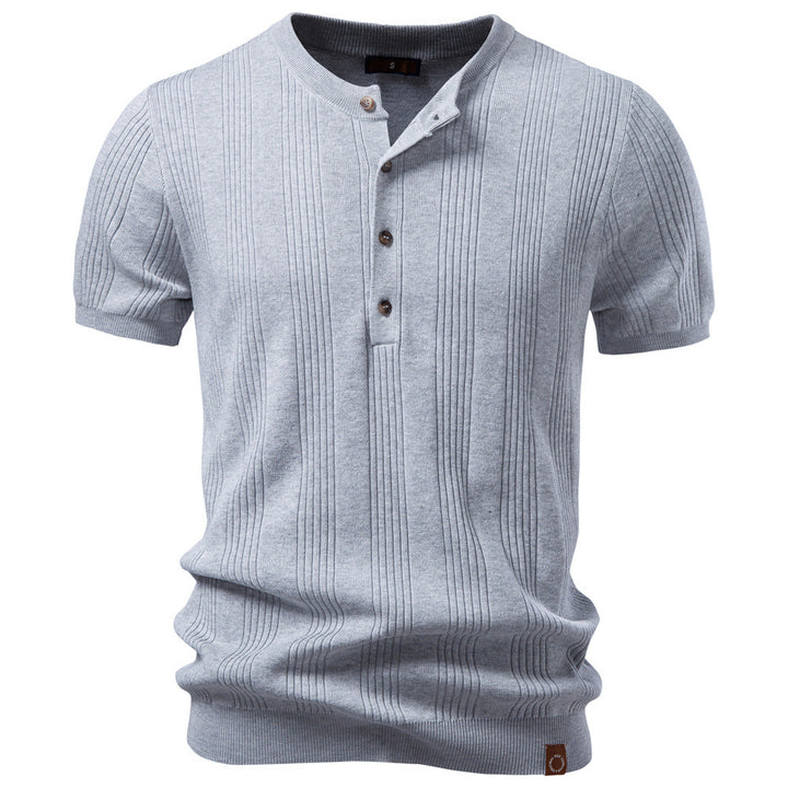 Men's short-sleeved fine knit henley with button placket Mune Fashion