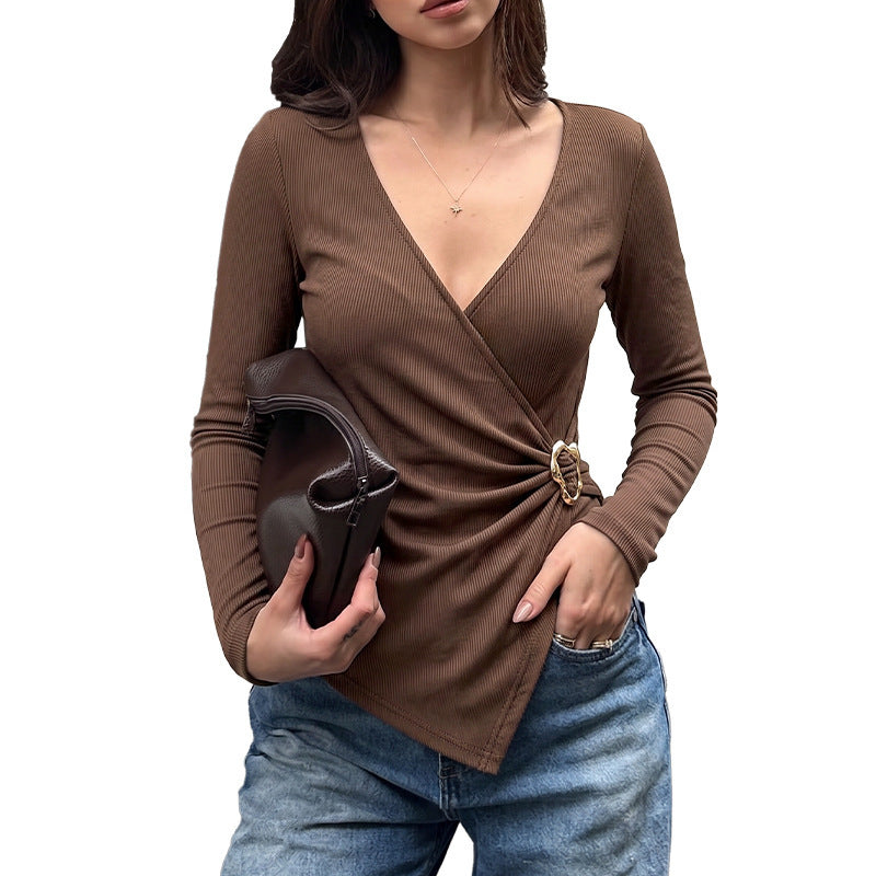 Women Long Sleeved Wrap Top Mune Fashion