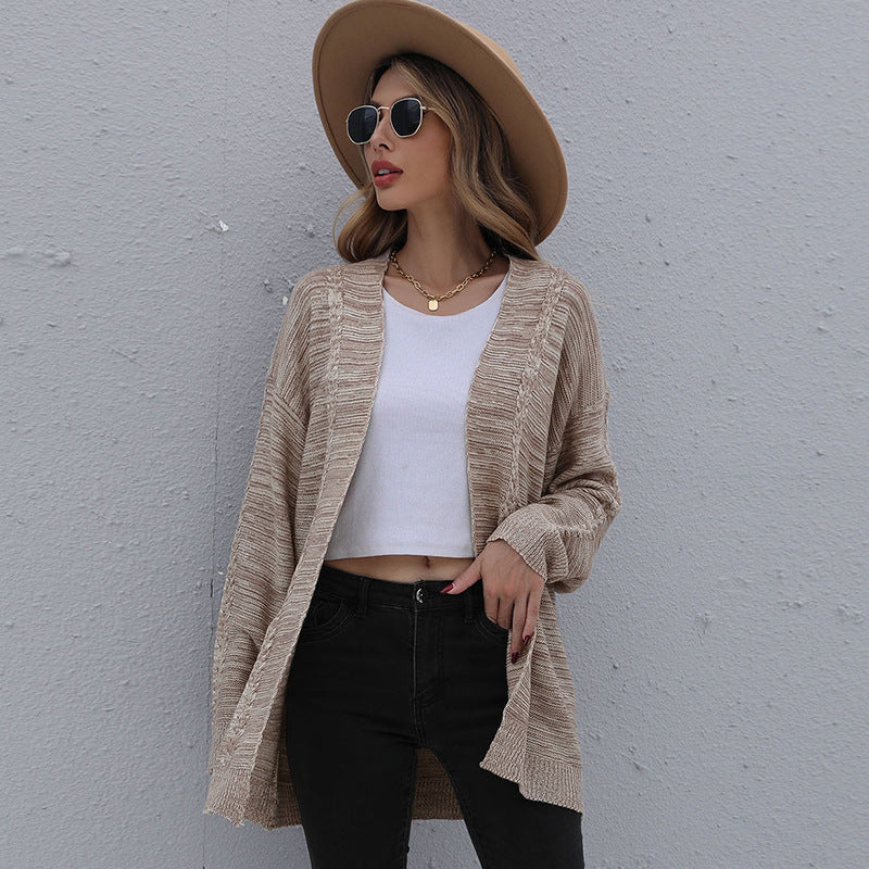 Women's Casual Oversized Knit Cardigan with Cable Pattern Open Front Mune Fashion