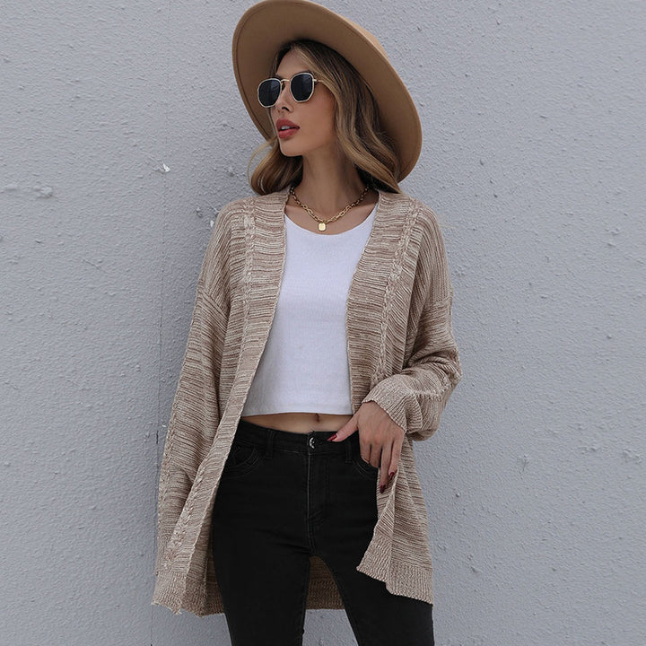 Women's Casual Oversized Knit Cardigan with Cable Pattern Open Front Mune Fashion