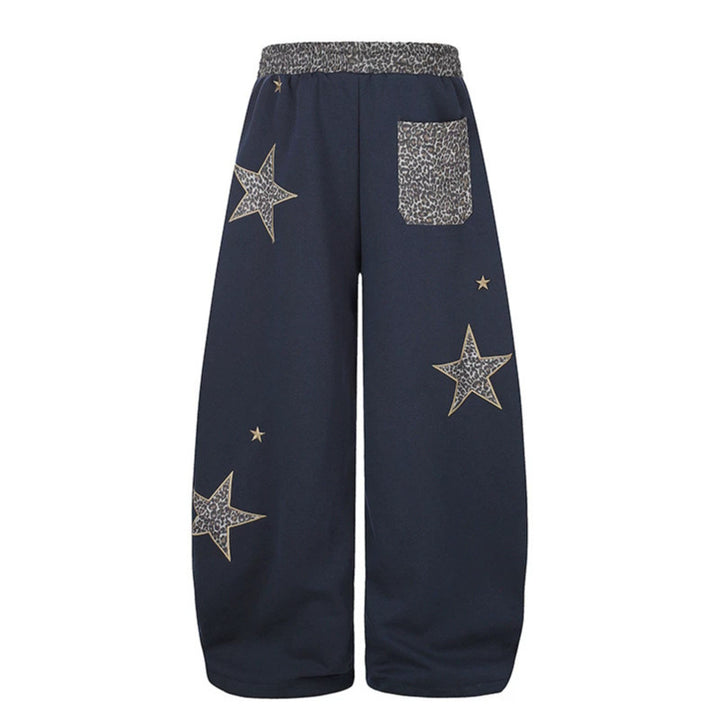 Women's Extra Wide Palazzo Sweatpants with Leo Waist, Star Appliqués and Drawstring Mune Fashion