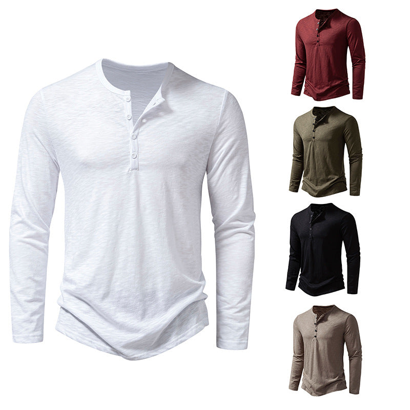 Men's fine knit Henley with round neck, concealed button placket and fitted silhouette Mune Fashion