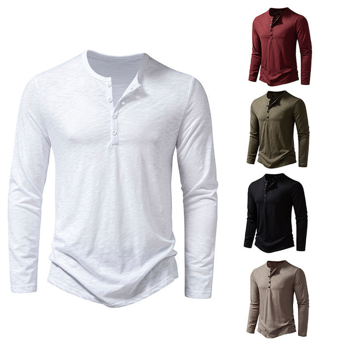 Men's fine knit Henley with round neck, concealed button placket and fitted silhouette Mune Fashion