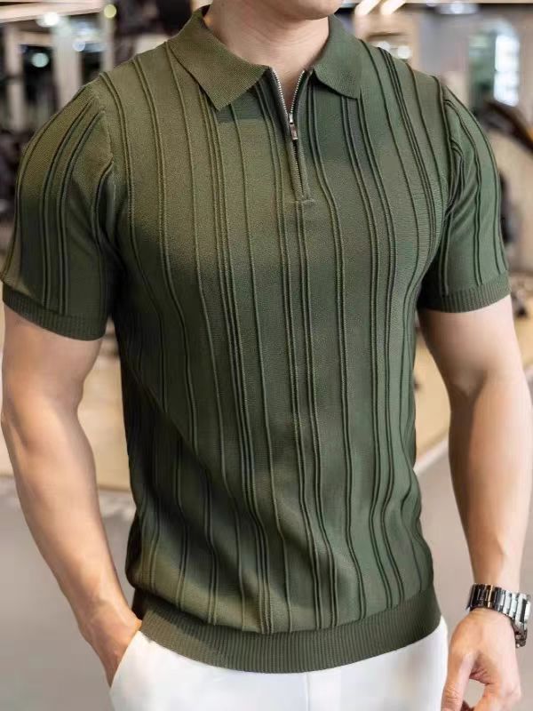 Men's Fashion Short Sleeve Polo Shirt with Half Zipper Mune Fashion