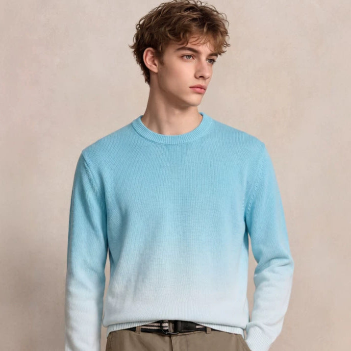 Men's fine knit sweater with dip-dye effect and round neckline Mune Fashion