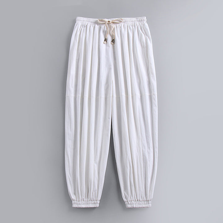 Women's Airy Harem Pants with Drawstring Waist and Elastic Ankle Cuffs Mune Fashion