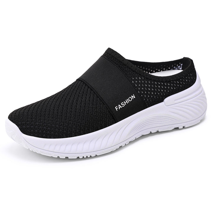 Women's breathable knit slippers with elastic mid-strap and shock-absorbing wave sole Mune Fashion