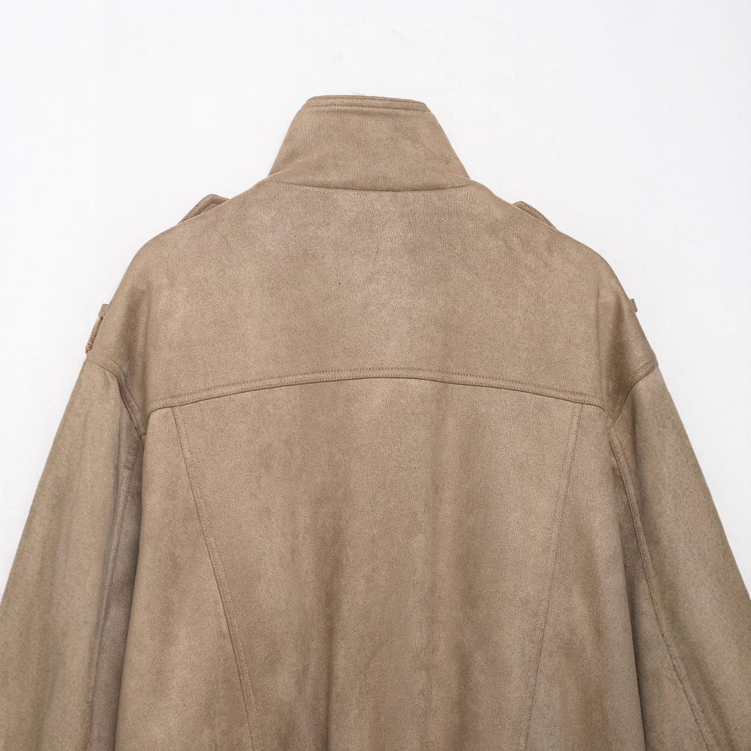 Women's field bomber jacket in suede look with high collar, flap pockets and epaulettes Mune Fashion