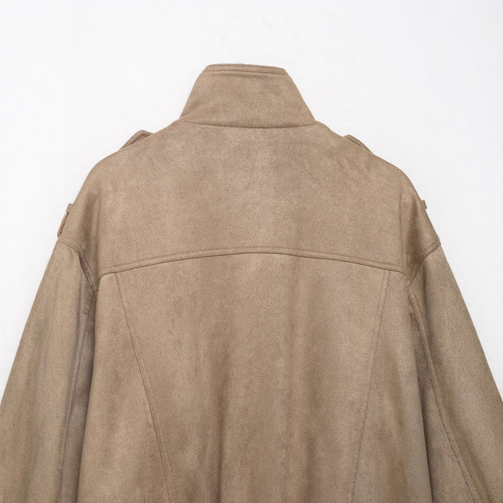 Women's field bomber jacket in suede look with high collar, flap pockets and epaulettes Mune Fashion