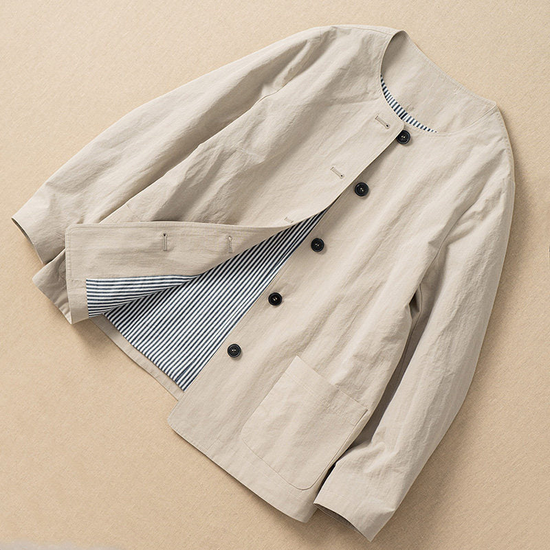 Ladies Fashionable Transitional Jacket with Unique Button Placket Mune Fashion