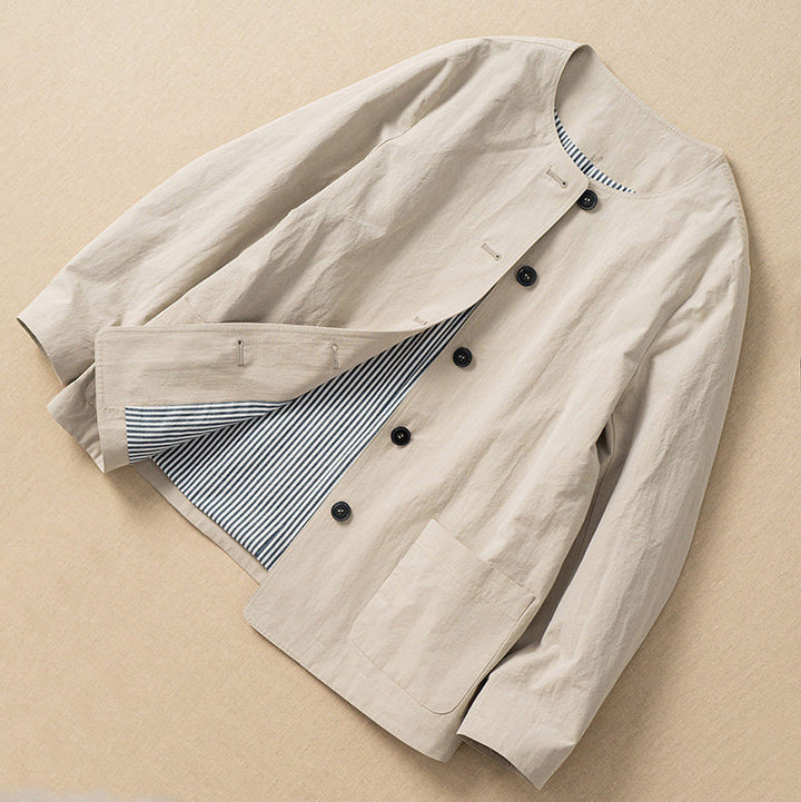 Ladies Fashionable Transitional Jacket with Unique Button Placket Mune Fashion