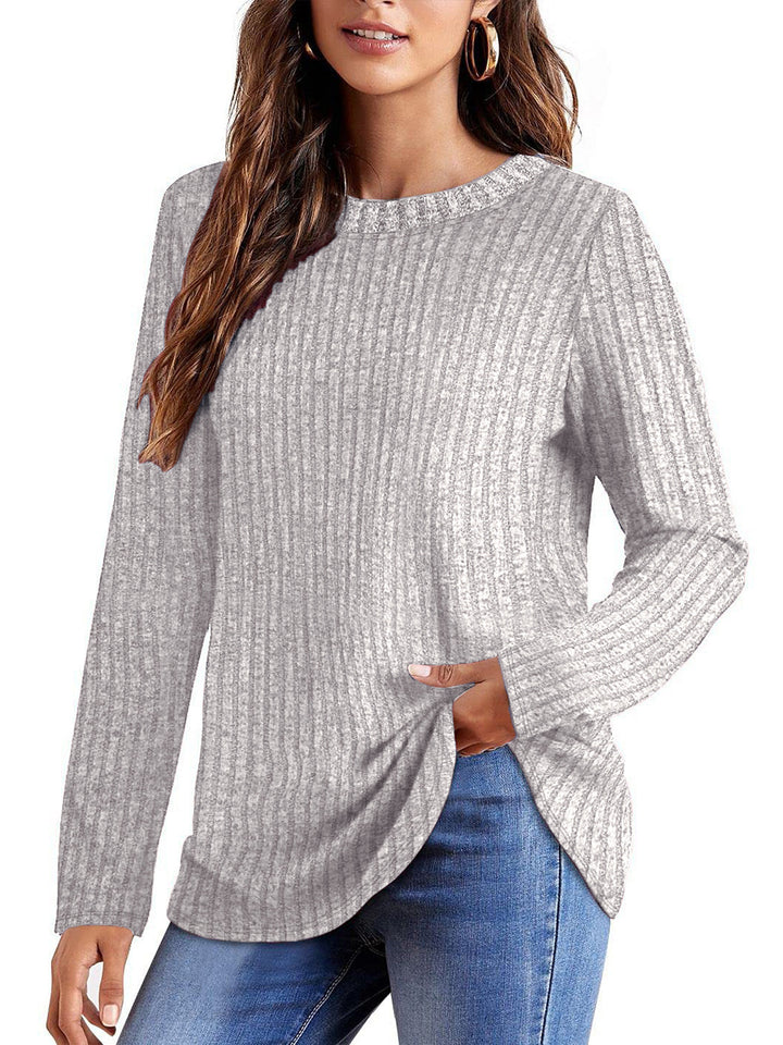 Women's ribbed fine knit long sleeve with round neckline and asymmetrical hem Drune