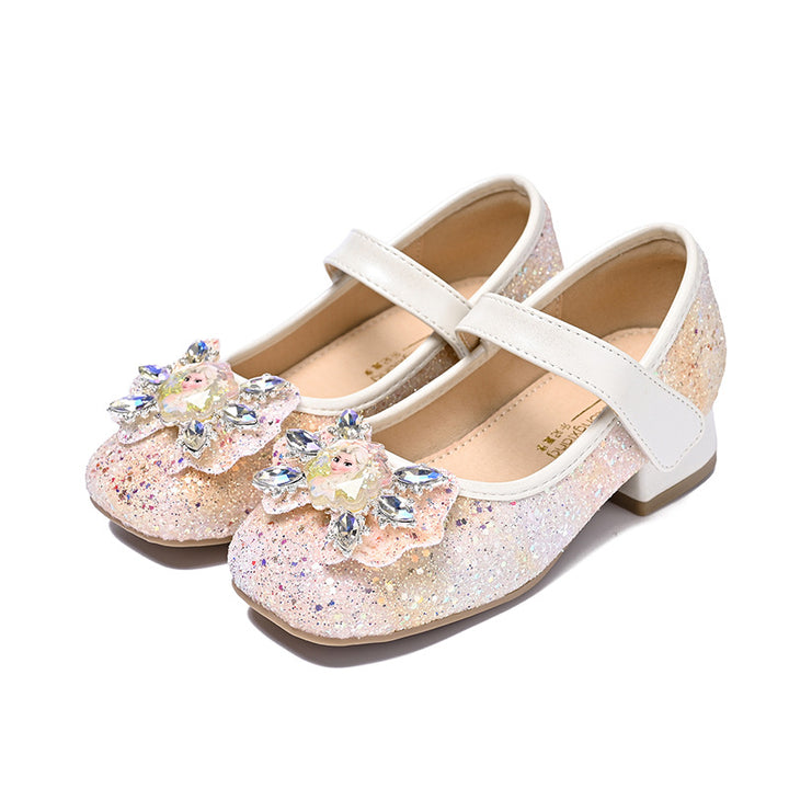 Girls Mary Jane Glitter Ballet Flats with Flower Decoration Mune Fashion