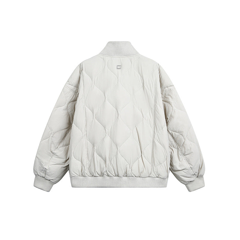 Ladies Quilted Short Blouson Jacket with Stand-Up Collar and Elastic Hem