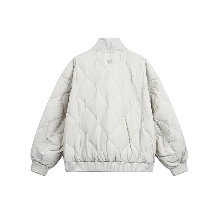 Ladies Quilted Short Blouson Jacket with Stand-Up Collar and Elastic Hem