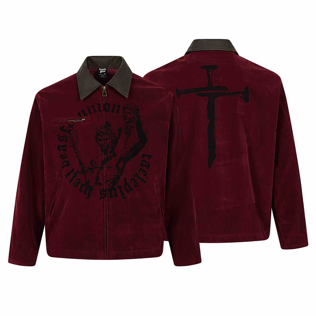 Men's velvet bomber jacket with contrast collar, front zipper and graphic print Mune Fashion