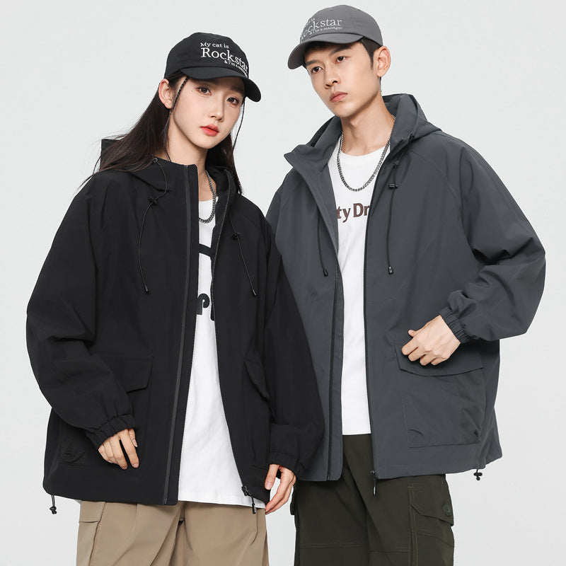 Women Oversize Windbreaker Jacket with Hood and Cargo Pockets Mune Fashion