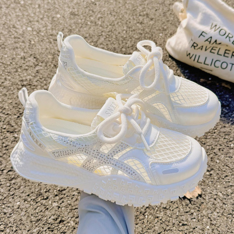 Women's Breathable Sneakers with Fashionable Mesh Design and Glitter Accents Mune Fashion
