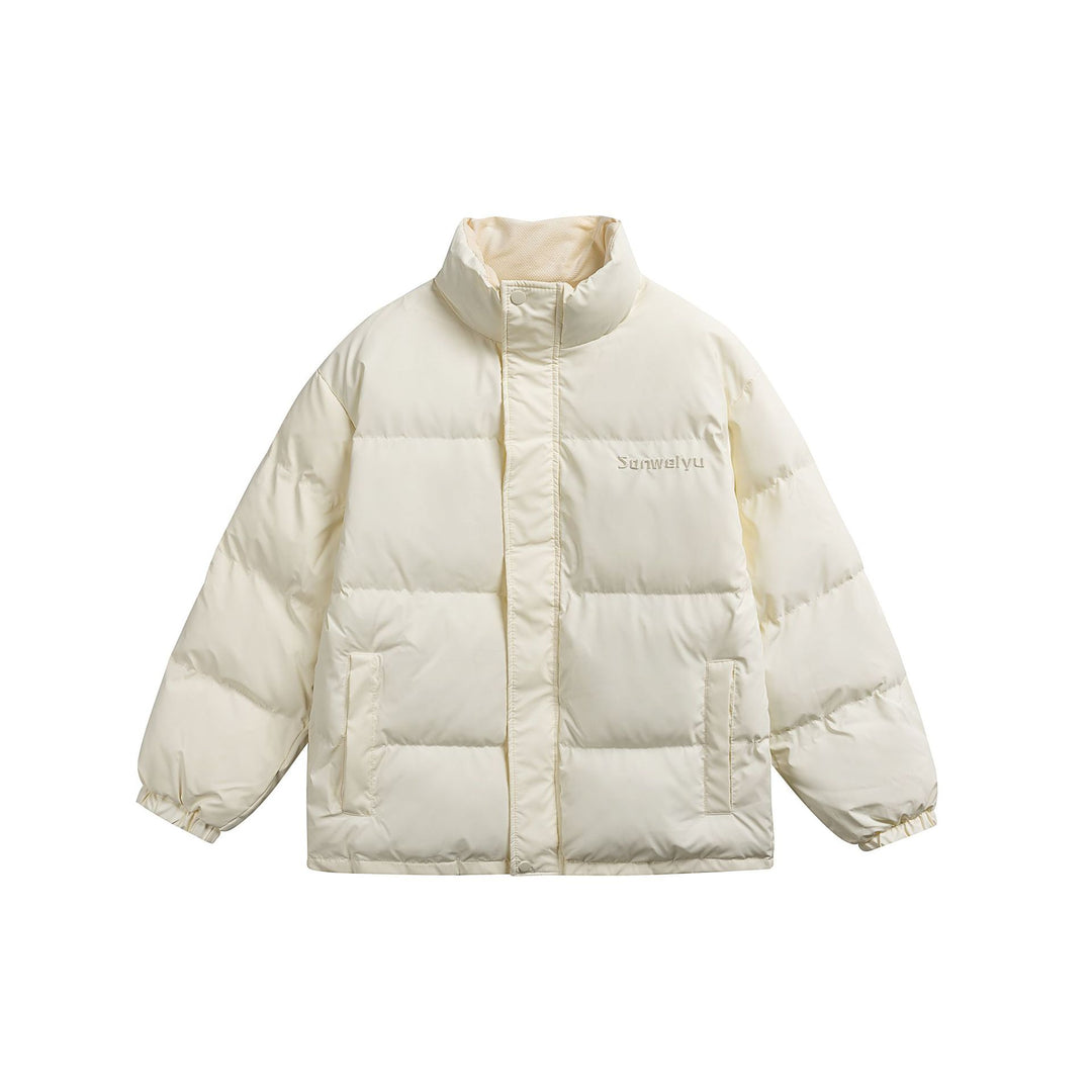 Women's short padded stand-collar puffer jacket with concealed snap button placket Mune Fashion