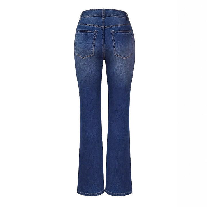 Women High-Waisted Button-Fly Flared Jeans with Sculpting Center Seam Mune Fashion