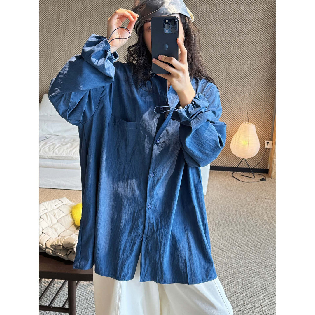 Women Oversized Shirt Blouse with Crinkle Look and Elastic Sleeve Cuffs Mune Fashion