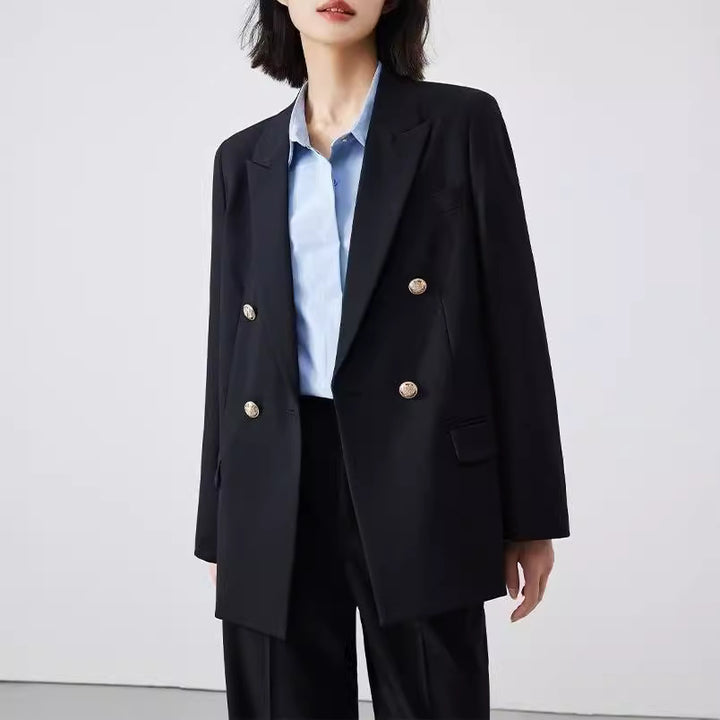 Women's Double-Breasted Blazer with Shiny Buttons Mune Fashion
