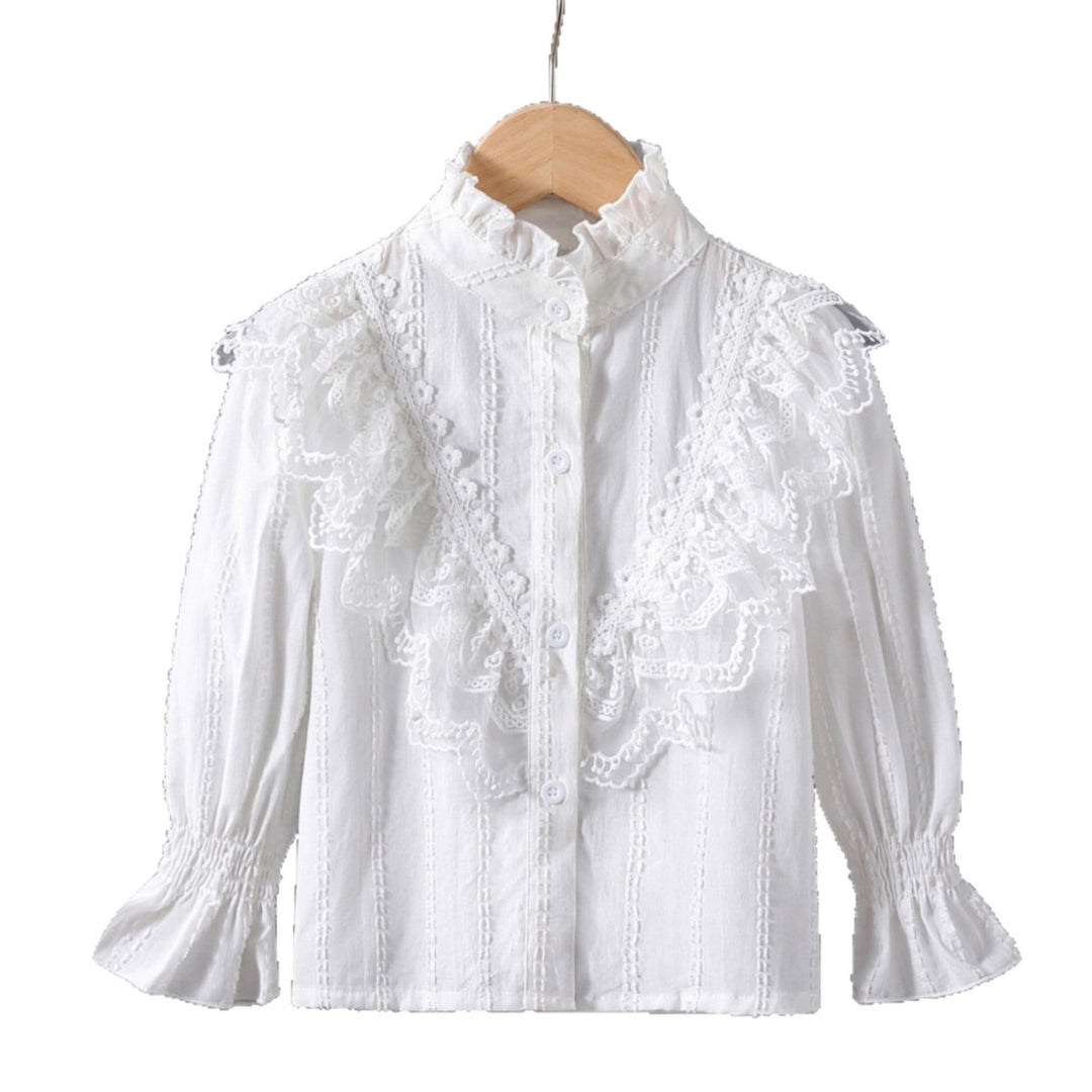 Girls Ruffle Blouse with Elegant Lace Accents Mune Fashion