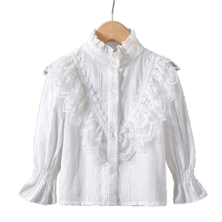 Girls Ruffle Blouse with Elegant Lace Accents Mune Fashion