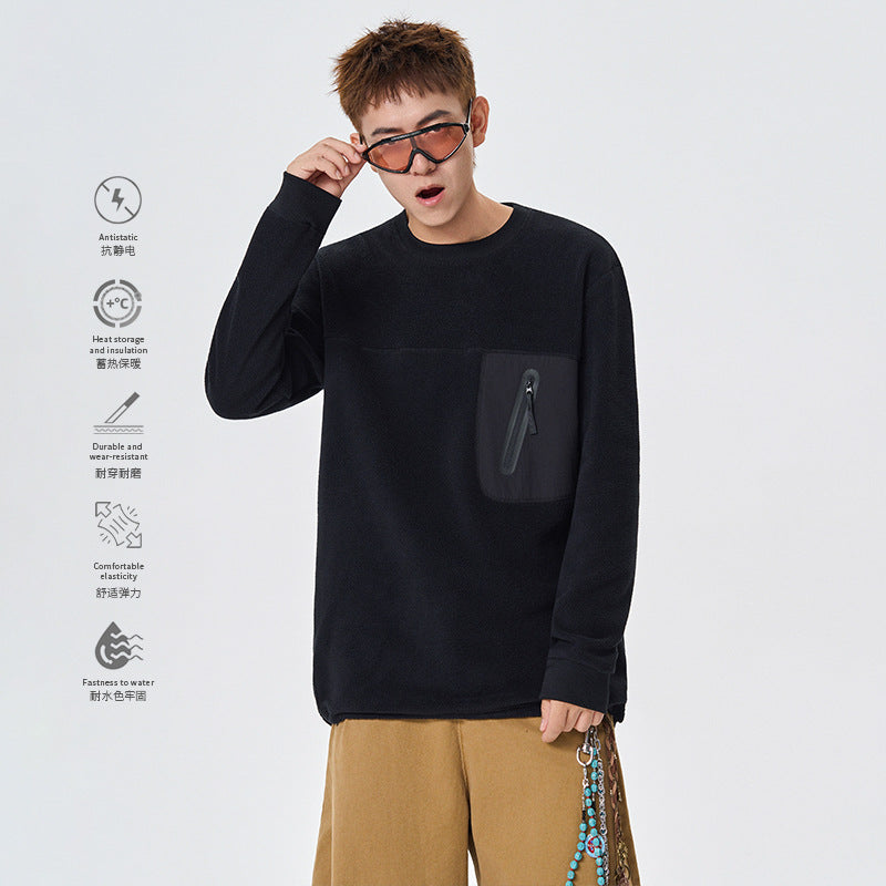 Damen Fleecepullover mit Brustreißverschluss-Tasche und Rundhalsausschnitt Mune Fashion