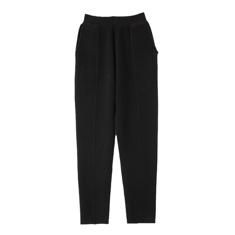 Ladies knit trousers with slim fit, elastic waistband and crease Mune Fashion