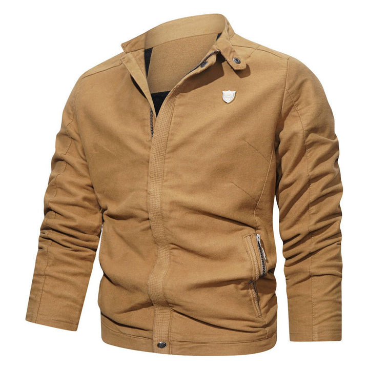 Men's Slim-Fit Canvas Blouson with Stand Collar, Concealed Zipper, and Zip Pockets Mune Fashion