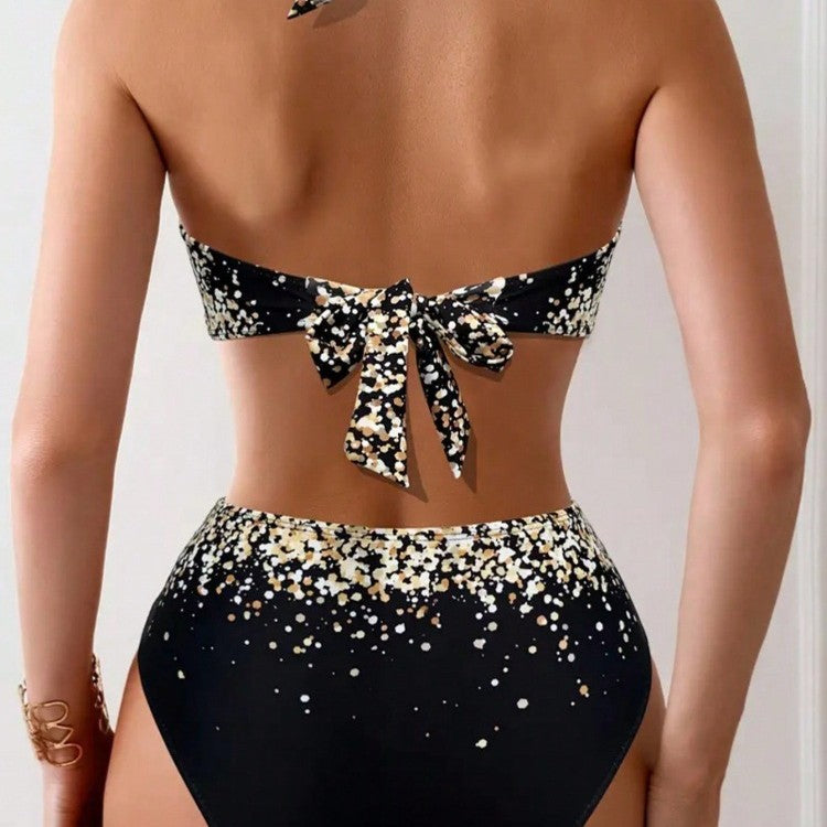 Women's High-Waisted Bikini Set with Playful Knot and Shimmering Accents Mune Fashion