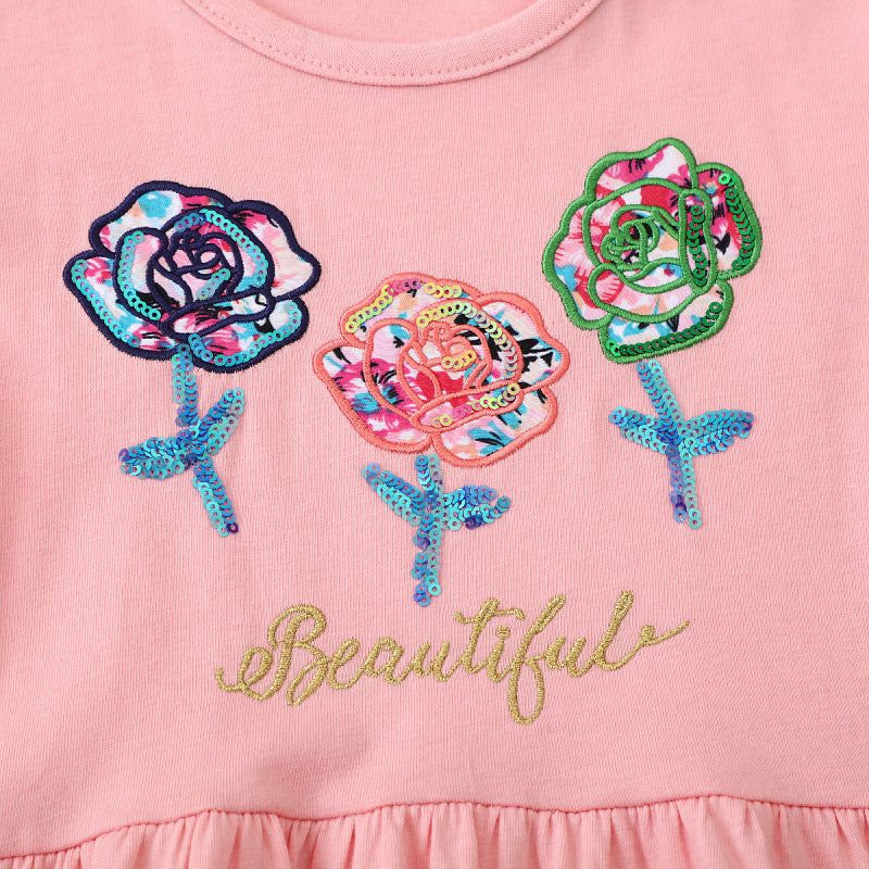 Girls cotton dress with floral design and sparkling appliqués Mune Fashion