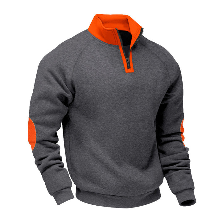 Men's half-zip fleece pullover with stand-up collar raglan sleeves and elbow patches Mune Fashion