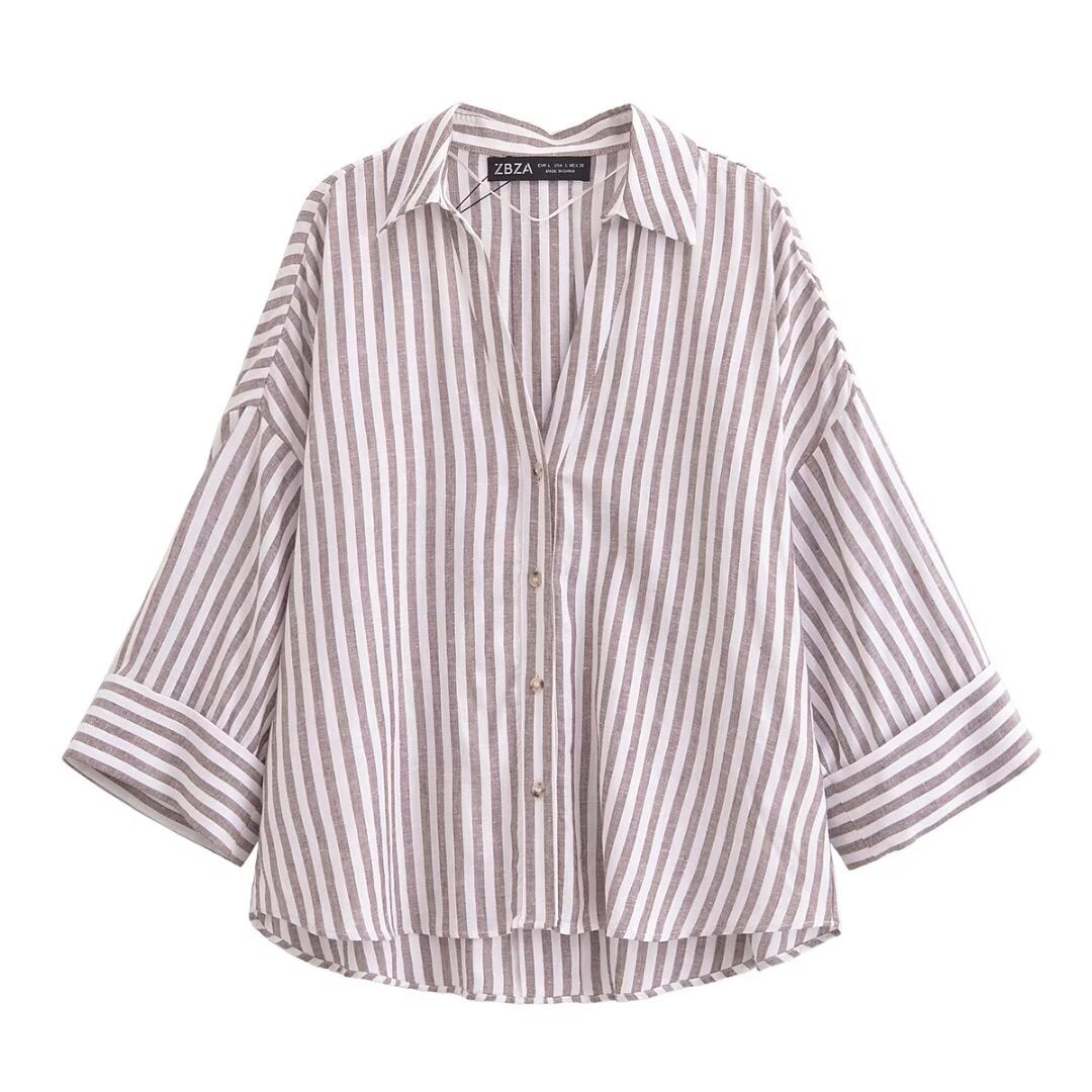Women's relaxed oversized shirt blouse with wide collar and three-quarter sleeves Mune Fashion