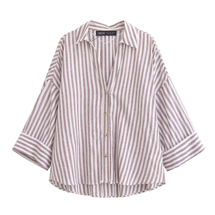 Women's relaxed oversized shirt blouse with wide collar and three-quarter sleeves Mune Fashion