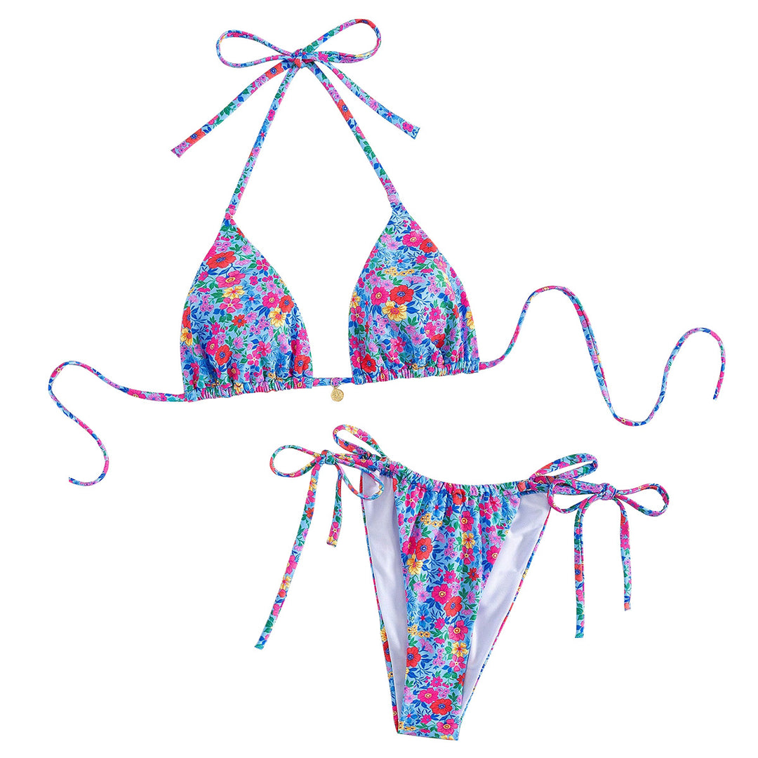Women Triangle Bikini with Floral Embellishments and Refined Tying Details Mune Fashion